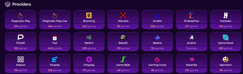 Vivajack game providers list including Pragmatic Play, NetEnt, BGaming and other studios