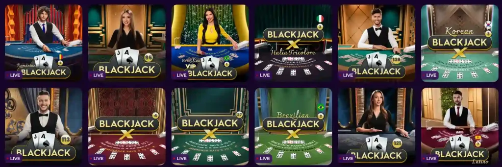 Vivajack live blackjack games selection with dealers and different table variants